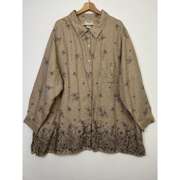 Bridgewater studio Tops - Bridgewater Studio Linen Button Front Tunic Shirt Women 3X Long Sleeve Floral